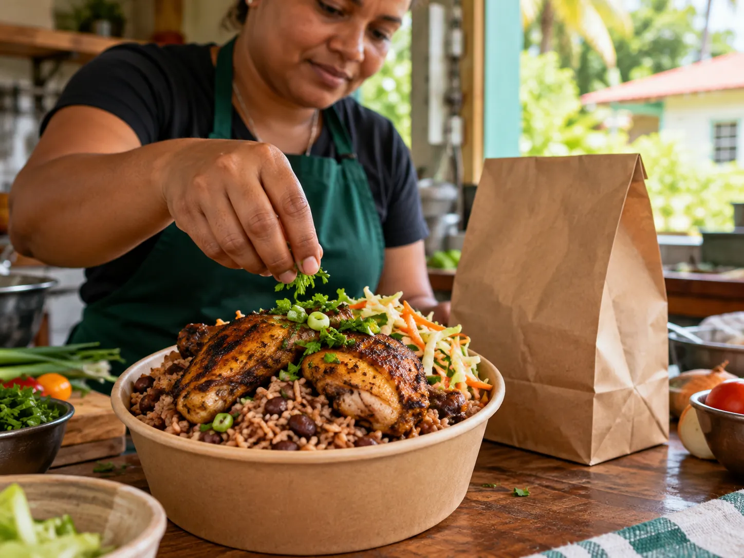 Chicken cook-up rice prepared for takeaway